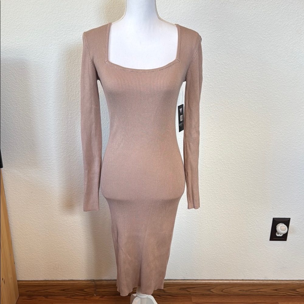 Guess Tan Ribbed Bodycon Dress